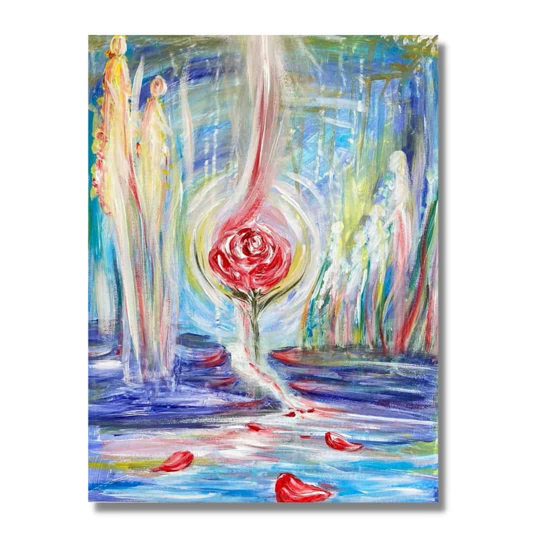 Auftragsmalererei mit einer Rose inder Mitte. 