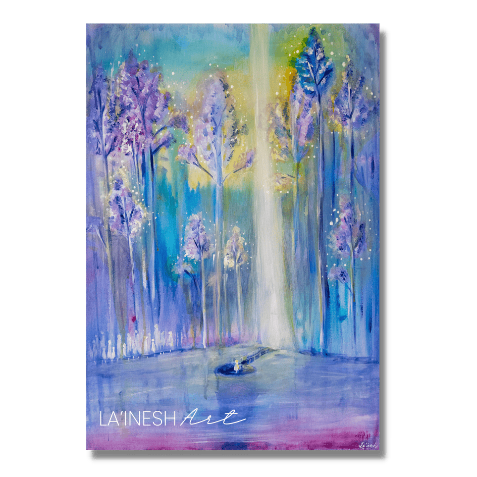 Spirituelle Kunst -  Seelenweltenbild in den Farben Blau und Lila. 